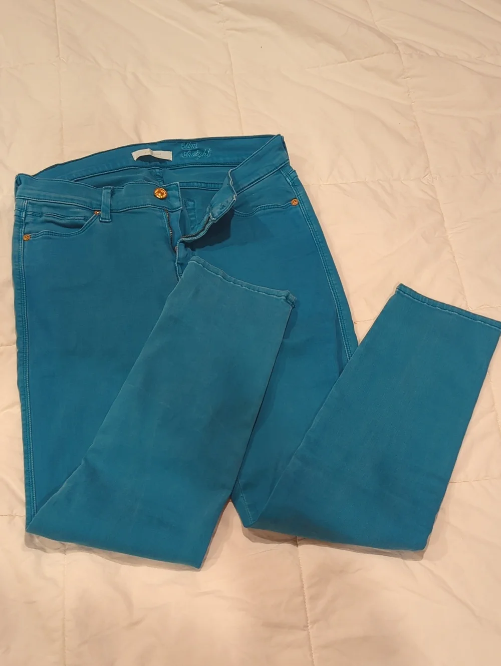 7 For All Mankind Teal Slim, Straight Jeans - Like New